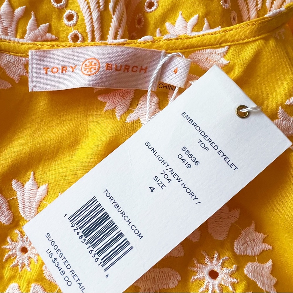 Tory Burch Embroidered Eyelet Top in Sunlight Yellow | 4 NWT - Picture 10 of 13
